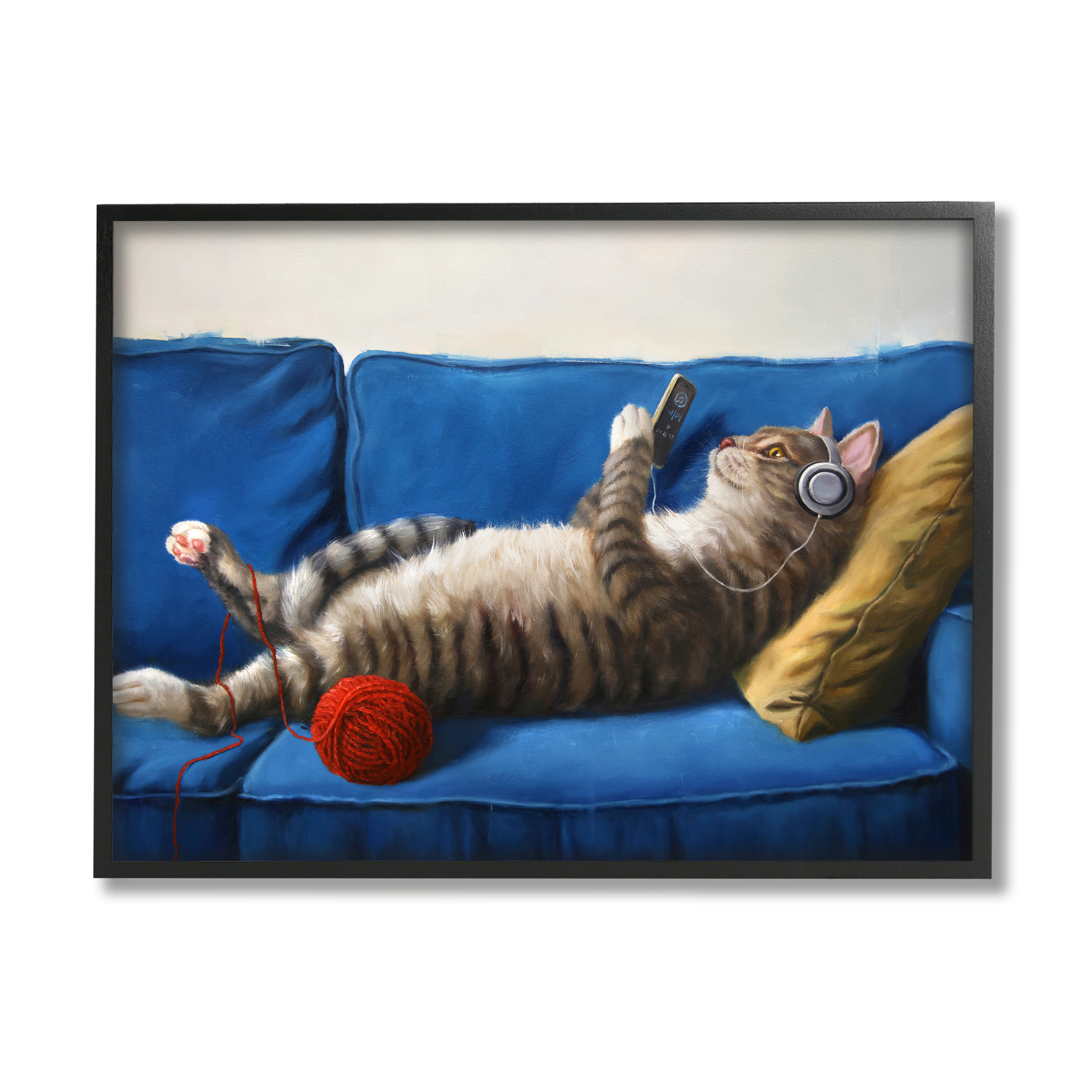 Stupell Industries Cat Couch Relaxing Red Yarn Ball Pet Portrait, 20 x 16,Design by Lucia Hefferenan